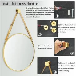 TolleTour Miroir Rond Miroir Mural Salon Miroir Suspendu Rond Miroir Mural Miroir De Maquillage Salle De Bain 50cm - GOLD -Miroir Soldes Boutique 63764232 4