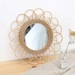 LITZEE Rotin Miroir Suspendu - Boho Miroir Decoration Murale - Miroir Pour Appartement, Salon, Chambre à Coucher, Décoration De La Maison Moderne