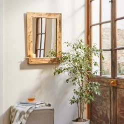 Miroir De Demi-corps Avec Tiroir HANNUN Tamura, Bois Récupéré, Couleur Naturelle - 56 X 78 X 2 Cm -Miroir Soldes Boutique 64116763 3