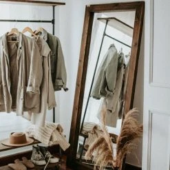 HANNUN Marini Mur Et Miroir Du Corps, Origine Durable En Bois Solide, Noyer âgé - 182 X 82 Cm