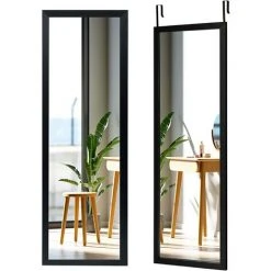 RELAX4LIFE Miroir Mural Suspendu Avec Crochets De Suspension Pour Porte, Miroir En Pleine Longueur Réglable En Hauteur, Convient Pour Chambre, Salon, Blanc/Noir/Brun (120 X 37cm, Noir)