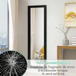 RELAX4LIFE Miroir Mural Suspendu Avec Crochets De Suspension Pour Porte, Miroir En Pleine Longueur Réglable En Hauteur, Convient Pour Chambre, Salon, Blanc/Noir/Brun (120 X 37cm, Noir) -Miroir Soldes Boutique 64129601 3