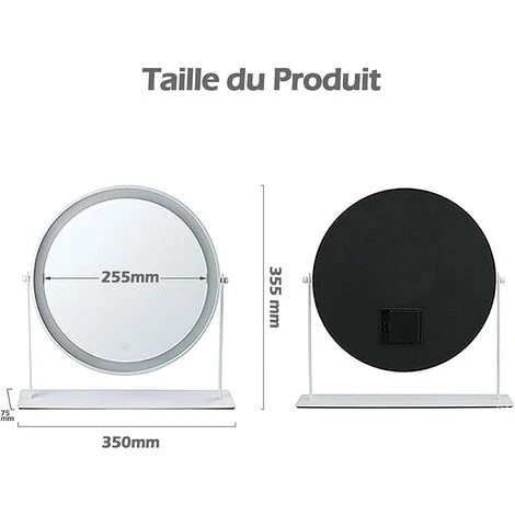 HAZEL LED Rond Miroir De Maquillage Pour Coiffeuse, Miroir De Table Lumineux Illumination Avec Commande Par Effleurement Et 3 Niveaux De Luminosité - Chargement USB/Pile AAA - 25.5CM 5 HAZEL LED Rond Miroir De Maquillage Pour Coiffeuse, Miroir De Table Lumineux Illumination Avec Commande Par Effleurement Et 3 Niveaux De Luminosité - Chargement USB/Pile AAA - 25.5CM – Image 3