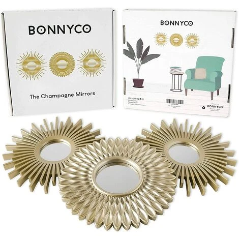 WAVE Miroir Murale 3 Pièces - | Miroir Rond Pour Decoration Murale Dans Maison, Salon Et Chambre | Miroir Soleil Accrocher Au Mur Original Cadeau Femme Et Maman | Miroir Doré Pour Décoration 4 WAVE Miroir Murale 3 Pièces - | Miroir Rond Pour Decoration Murale Dans Maison, Salon Et Chambre | Miroir Soleil Accrocher Au Mur Original Cadeau Femme Et Maman | Miroir Doré Pour Décoration – Image 2