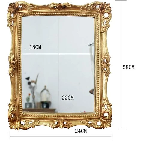 WAVE Miroir Décoratif Vintage 24 X 28 Cm, Miroir De Maquillage De Table Mural En Or Antique Carré 6 WAVE Miroir Décoratif Vintage 24 X 28 Cm, Miroir De Maquillage De Table Mural En Or Antique Carré – Image 4