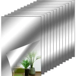 MINKUROW Feuilles De Miroir Flexibles Carreaux De Miroir Adhésifs Non En Verre Autocollants De Miroir Mural Pour Décoration Murale à Maison (12 Pièces, 10 X 15cm)