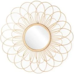 MONLY Miroir Mural Décoratif Rond Mele, Rotin, Rotin Naturel, Ethnique, Style Nordique, Pour Salle De Bain Ou Entrée, Couleur Naturelle, 59x59x2 Cm