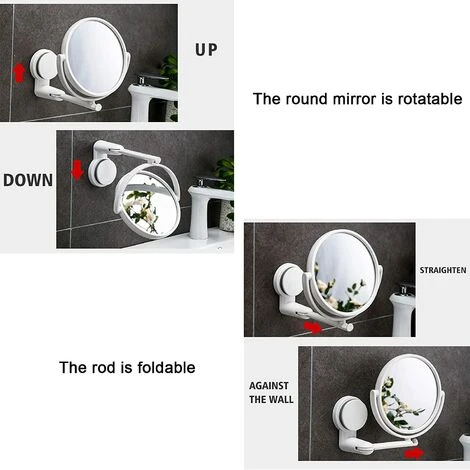 PERLE RARE Miroir Mural à Ventouse Pour Salle De Bain - Miroir De Maquillage à Suspendre Au Mur - Double Face Réglable à 360° - Miroir De Bureau 4 PERLE RARE Miroir Mural à Ventouse Pour Salle De Bain - Miroir De Maquillage à Suspendre Au Mur - Double Face Réglable à 360° - Miroir De Bureau – Image 2