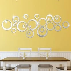 MERéTéET Stickers Muraux Miroir Cercle Acrylique, Stickers Muraux Salle De Bain Diamètre Maximum 14 Cm, Diamètre Minimum 2,5 Cm (Argent/24 Pcs)，KoleZy -Miroir Soldes Boutique 64566120 3