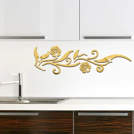 MERéTéET DIY 3D Acrylique Miroir Décoratif, Miroir Mural Adhésif, Stickers Muraux De La Fleur, Décoration Pour La Maison 25*88cm (Or),KoleZy 7 MERéTéET DIY 3D Acrylique Miroir Décoratif, Miroir Mural Adhésif, Stickers Muraux De La Fleur, Décoration Pour La Maison 25*88cm (Or),KoleZy – Image 5