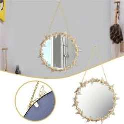 LLOVE Miroirs Pour Décoration Murale, Miroir Suspendu Doré Miroir De Maquillage Mural Papillon Doré Avec Chaîne Miroir Décoratif Rond Pour Salle De Bain Chambre Salon -Miroir Soldes Boutique 64871260 3
