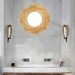 LLOVE Miroir Mural | Miroir Rond Pour La Décoration Murale De La Maison, Du Salon Et De La Chambre | Photo Haute Résolution | Cadeau Original Pour Femme Et Maman Avec Des Lunettes De Soleil Accrochées Au Mur | Miroir Doré Pour La Décoration -Miroir Soldes Boutique 64871264 5