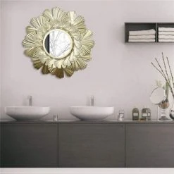 LLOVE Miroir Mural Rond Doré - À Suspendre - En Fer Forgé - En Forme De Fleur - Pour Salle De Bain, Dressing Ou Salon 10 LLOVE Miroir Mural Rond Doré - À Suspendre - En Fer Forgé - En Forme De Fleur - Pour Salle De Bain, Dressing Ou Salon -Miroir Soldes Boutique 64871397 4
