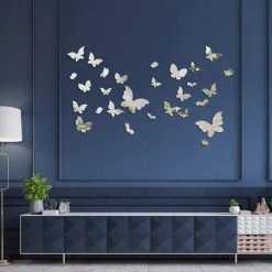 20 Pièces Miroir Acrylique Adhésif Autocollant Mural Miroirs Muraux Stickers Salon Chambre Décor TV Fond Décoration (Papillon, Argent) 56Vingt -Miroir Soldes Boutique 64937683 5