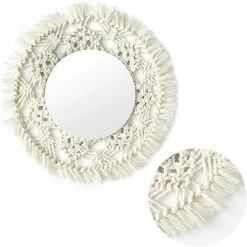 Lot De 2 Miroirs Muraux Macramés Faits à La Main Suspendre Avec Franges Rondes Pour Appartement, Salon, Chambre à Coucher, Chambre à Coucher, Décoration De La Maison Moderne 56Vingt -Miroir Soldes Boutique 64940991 2