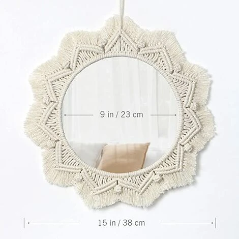 PERLE RARE Miroir Mural Boho Miroir Art Décor Macramé Frange Miroirs Ronds Décoratifs Ornement Pour Murale Appartement Maison Chambre Salon Décor 4 PERLE RARE Miroir Mural Boho Miroir Art Décor Macramé Frange Miroirs Ronds Décoratifs Ornement Pour Murale Appartement Maison Chambre Salon Décor – Image 2