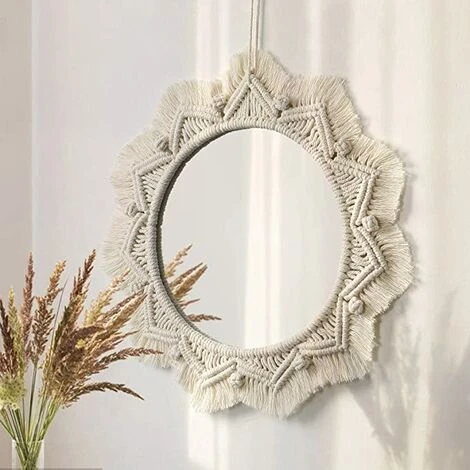 PERLE RARE Miroir Mural Boho Miroir Art Décor Macramé Frange Miroirs Ronds Décoratifs Ornement Pour Murale Appartement Maison Chambre Salon Décor 7 PERLE RARE Miroir Mural Boho Miroir Art Décor Macramé Frange Miroirs Ronds Décoratifs Ornement Pour Murale Appartement Maison Chambre Salon Décor – Image 5