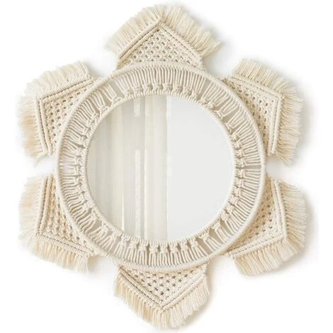 ILOVEMILAN Miroir Mural Suspendu Avec Franges En Macramé Rond Boho Mirror Art Decor Pour Appartement Salon Chambre Bébé Crèche Dortoir Entrées, Ivoire 3 ILOVEMILAN Miroir Mural Suspendu Avec Franges En Macramé Rond Boho Mirror Art Decor Pour Appartement Salon Chambre Bébé Crèche Dortoir Entrées, Ivoire