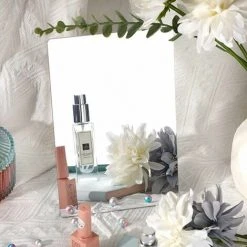 BCC Miroir Auto-adhésif, 4 Pièces 10*15 Carreaux De Miroir Auto-adhésifs Carreaux De Miroir Auto-adhésifs Sans Verre, Matériau Plastique, Autocollants Muraux Décoratifs Salle De Bain Salon Chambre à Coucher S'arêern -Miroir Soldes Boutique 65360678 2