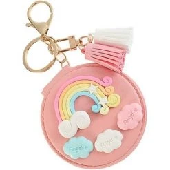 OSQI Miroir Pendentif Porte-clés En Cuir PU Petit Miroir Porte-clés Arc-en-ciel Pendentif Gland Porte-clés Sac Accessoires Suspendus (rose)