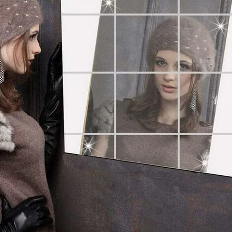 DONTODENT 18pcs Miroir Brique Adhésif Miroir Autocollant Miroir Mural 6 DONTODENT 18pcs Miroir Brique Adhésif Miroir Autocollant Miroir Mural – Image 4