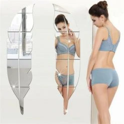 LIFCAUSAL Plume Forme Miroir Stickers Muraux Acrylique Miroir Décoratif Amovible Stickers Muraux DIY Décorations Pour La Maison Entrée Chambre Salle De Bains Salon 73 * 18 CM -Miroir Soldes Boutique 65638767 4