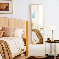 COSTWAY Miroir Mural-Miroir à Suspendre Sur Porte, 120 X 37 CM, Miroir Pleine Longueur Avec Crochets De Suspension Réglables, Or -Miroir Soldes Boutique 65695409 2