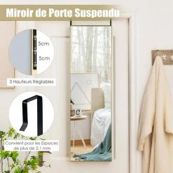 COSTWAY Miroir Mural-Miroir à Suspendre Sur Porte, 120 X 37 CM, Miroir Pleine Longueur Avec Crochets De Suspension Réglables, Or -Miroir Soldes Boutique 65695409 5