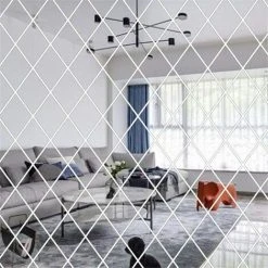 HKLFFJA Autocollants Muraux De Miroir De Diamant 3D, Autocollants De Miroir De Couture De Triangle Auto-adhésif Amovible Autocollants Muraux De Bricolage Autocollants De Meubles De Carreaux De Céramique Décoration Papier Peint Pour Le Salon à La Maison