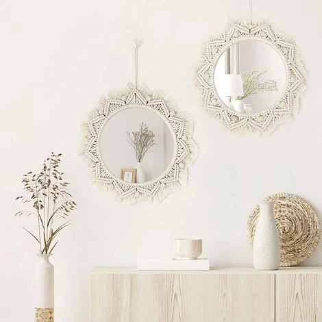 YIENJAOY 2PCS Miroir Mural Miroir En Macramé 38cm Style Bohème Décoration Murale Décoration Rond D'art Mural Pour La Maison La Chambre à Coucher Le Salon Déco 4 YIENJAOY 2PCS Miroir Mural Miroir En Macramé 38cm Style Bohème Décoration Murale Décoration Rond D'art Mural Pour La Maison La Chambre à Coucher Le Salon Déco – Image 2