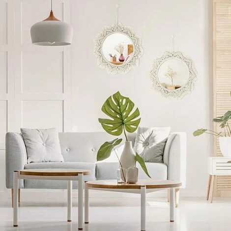 YIENJAOY 2PCS Miroir Mural Miroir En Macramé 38cm Style Bohème Décoration Murale Décoration Rond D'art Mural Pour La Maison La Chambre à Coucher Le Salon Déco 6 YIENJAOY 2PCS Miroir Mural Miroir En Macramé 38cm Style Bohème Décoration Murale Décoration Rond D'art Mural Pour La Maison La Chambre à Coucher Le Salon Déco – Image 4