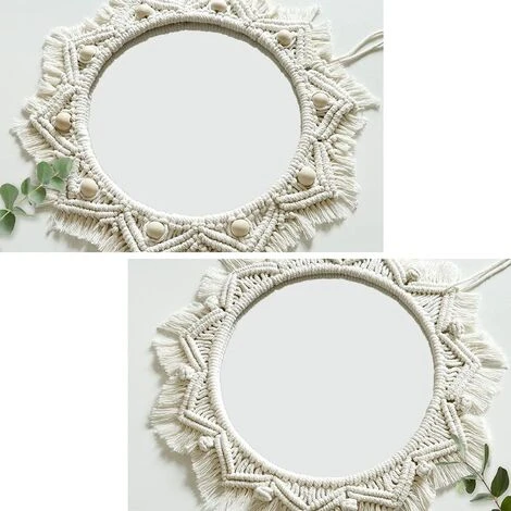 YIENJAOY 2PCS Miroir Mural Miroir En Macramé 38cm Style Bohème Décoration Murale Décoration Rond D'art Mural Pour La Maison La Chambre à Coucher Le Salon Déco 7 YIENJAOY 2PCS Miroir Mural Miroir En Macramé 38cm Style Bohème Décoration Murale Décoration Rond D'art Mural Pour La Maison La Chambre à Coucher Le Salon Déco – Image 5