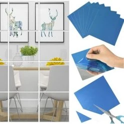 YIENJAOY 16Pcs Miroir Autocollant Miroir Adhésif Décoratif Miroir Carrés Argenté Amovible Mosaïque Décorative 14.8cm X 14.8cm 3D Decal Mosaic Home Room Decoration DIY For Living Room Porch -Miroir Soldes Boutique 65810684 4