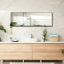 YIENJAOY Miroir Pleine Longueur Carré Longue Debout Miroir Chambre Étage Miroir Dressing Miroir Miroir Mural Cadre En Aluminium Cintre Réglable (106cm * 35cm) -Miroir Soldes Boutique 65810696 5