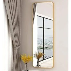 YIENJAOY Miroir Mural Rectangulaire, Miroir à Suspendre, Cadre Rectangulaire En Acier Brossé Autocollant Ou Monté Sur Le Mur Pour Garde-robe (15 X 47 Pouces)