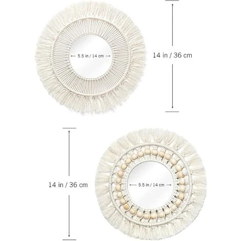 CADEAUX 2Pcs Miroir Mural Miroir à Franges En Macramé Boho Avec Pendentif En De Perles De Bois Miroir Rond D'art Mural Pour Couloir De Chambre à Coucher 4 CADEAUX 2Pcs Miroir Mural Miroir à Franges En Macramé Boho Avec Pendentif En De Perles De Bois Miroir Rond D'art Mural Pour Couloir De Chambre à Coucher – Image 2