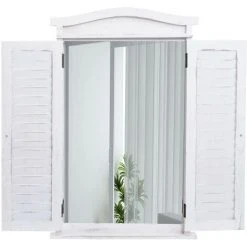 DéCOSHOP26 Miroir Mural Salle De Bain Design Fenêtre Avec Volets 71x46x5cm Blanc Vieilli - Blante