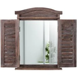 DéCOSHOP26 Miroir Mural Forme Fenêtre Avec Volets 53x42x5cm En Bois Marron Vieilli - Marron -Miroir Soldes Boutique 65858277 2