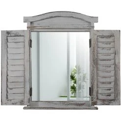 DéCOSHOP26 Miroir Mural Forme Fenêtre Avec Volets 53x42x5cm En Bois Gris Vieilli - Or -Miroir Soldes Boutique 65858279 2
