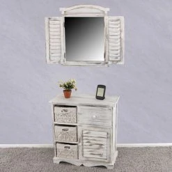 DéCOSHOP26 Miroir Mural Forme Fenêtre Avec Volets 53x42x5cm En Bois Gris Vieilli - Or -Miroir Soldes Boutique 65858279 4