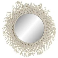 BRICOMARTEAU Miroir Mural DKD Home Decor Beige Coton Verre Macramé (38 X 3 X 38 Cm)