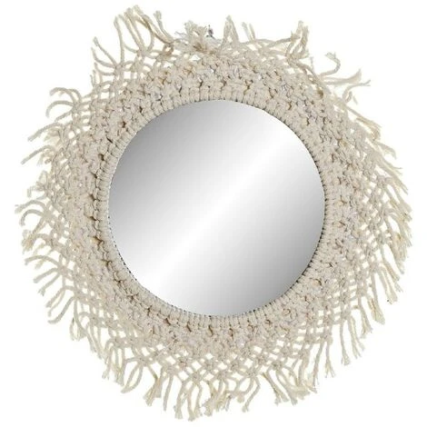 BRICOMARTEAU Miroir Mural DKD Home Decor Beige Coton Verre Macramé (38 X 3 X 38 Cm) 3 BRICOMARTEAU Miroir Mural DKD Home Decor Beige Coton Verre Macramé (38 X 3 X 38 Cm)
