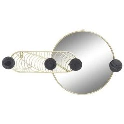 BRICOMARTEAU Miroir Mural DKD Home Decor Noir Fer Doré Miroir (44 X 7 X 25 Cm)