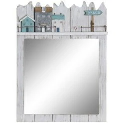 BRICOMARTEAU Miroir Mural DKD Home Decor Beach Bleu Blanc Bois MDF (30 X 4 X 40 Cm)
