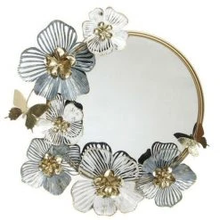 BRICOMARTEAU Miroir DKD Home Decor Métal Fleurs Doré (65 X 8 X 72 Cm)