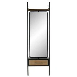 BRICOMARTEAU Miroir Sur Pied DKD Home Decor Noir Bois Métal Verre (58 X 30 X 191 Cm)