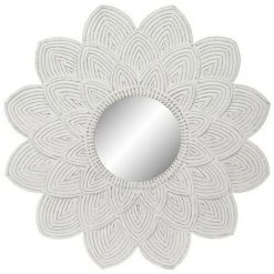 BRICOMARTEAU Miroir Mural DKD Home Decor Blanc Verre Bois MDF (120 X 2.5 X 120 Cm)