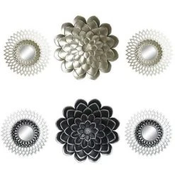 BRICOMARTEAU Miroir Mural DKD Home Decor Champagne Verre Argent Carton Polypropylène (35 X 2 X 35 Cm) (25 X 3 X 25 Cm) (3 Pcs) (2 Pcs)