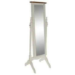 BRICOMARTEAU Miroir Sur Pied DKD Home Decor Blanc Marron Bois De Paulownia Miroir (54 X 50 X 159 Cm)