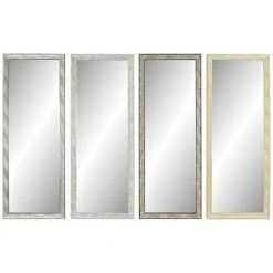 BRICOMARTEAU Miroir Mural DKD Home Decor Verre Naturel Gris Marron Blanc PS 4 Unités Feuille D'une Plante (36 X 2 X 95,5 Cm)